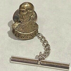Vintage Benjamin Franklin Men’s Gold Tone Tie Tack Lapel Pin with Chain